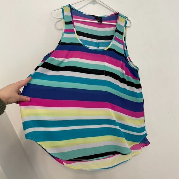 TORRID 1 Plus Size Striped Georgette Pocket Tank Top Blue White Pink Summer 1X - Picture 7 of 16